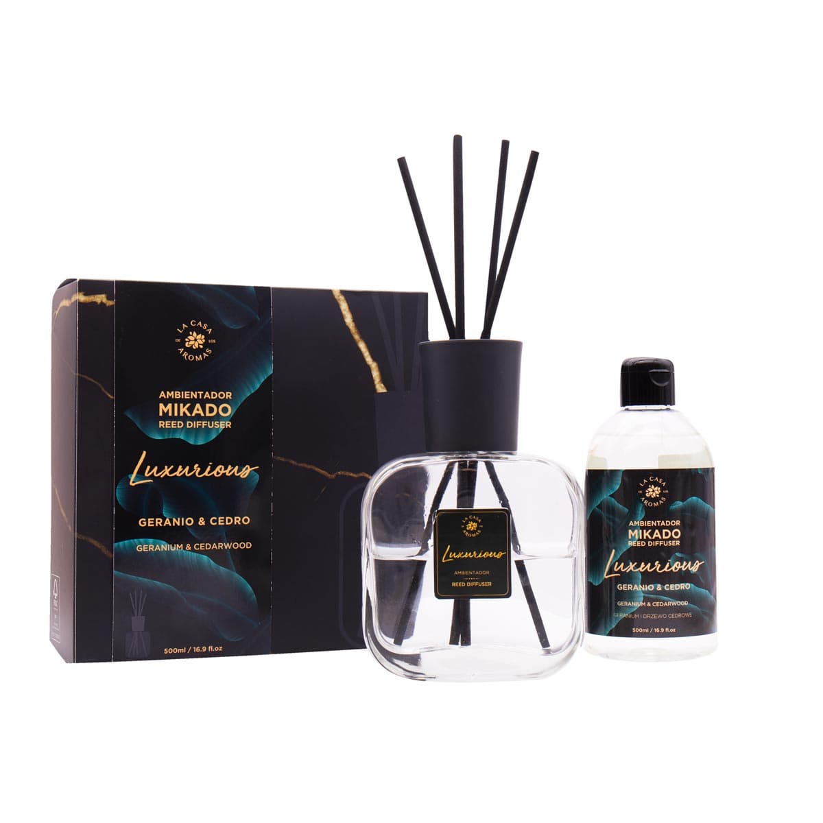 (1) CAJA MIKADO LUXURIOUS 500ML GERANIO Y CEDRO